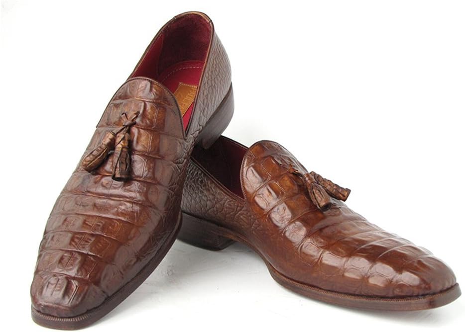 Paul Parkman Men's Brown Crocodile Embossed Calfskin Tassel Loafer (PP2281-BRW)