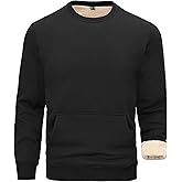 STICKON Mens Warm Sherpa Lined Sweatshirts Fleece Crewneck Sweater Winter Thermal Pullover with Kangaroo Pocket