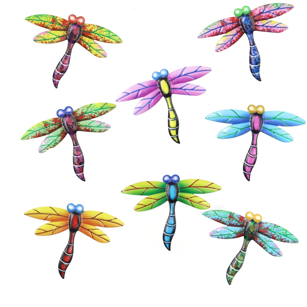 8 Pcs Metal Dragonfly Wall Art, Hanging Dragonfly Outdoor Ornaments, Dragonfly Garden Decortions for Fence Patio