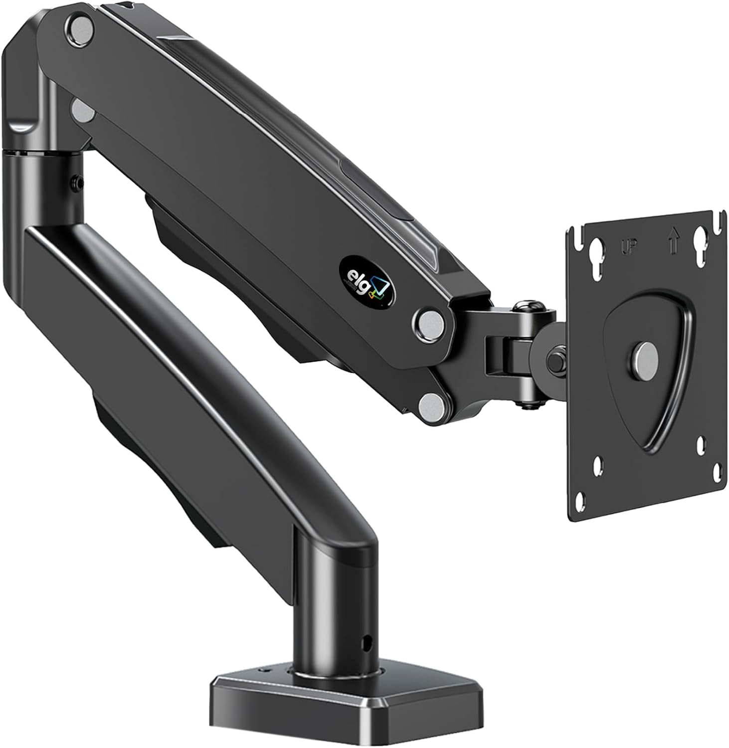 Suporte Articulado de Mesa ELG F80N, Monitores 17'' a 35'' | Pistão a Gás, Design Compacto e Retrátil, Ergonômico, 2kg a 9kg, Preto