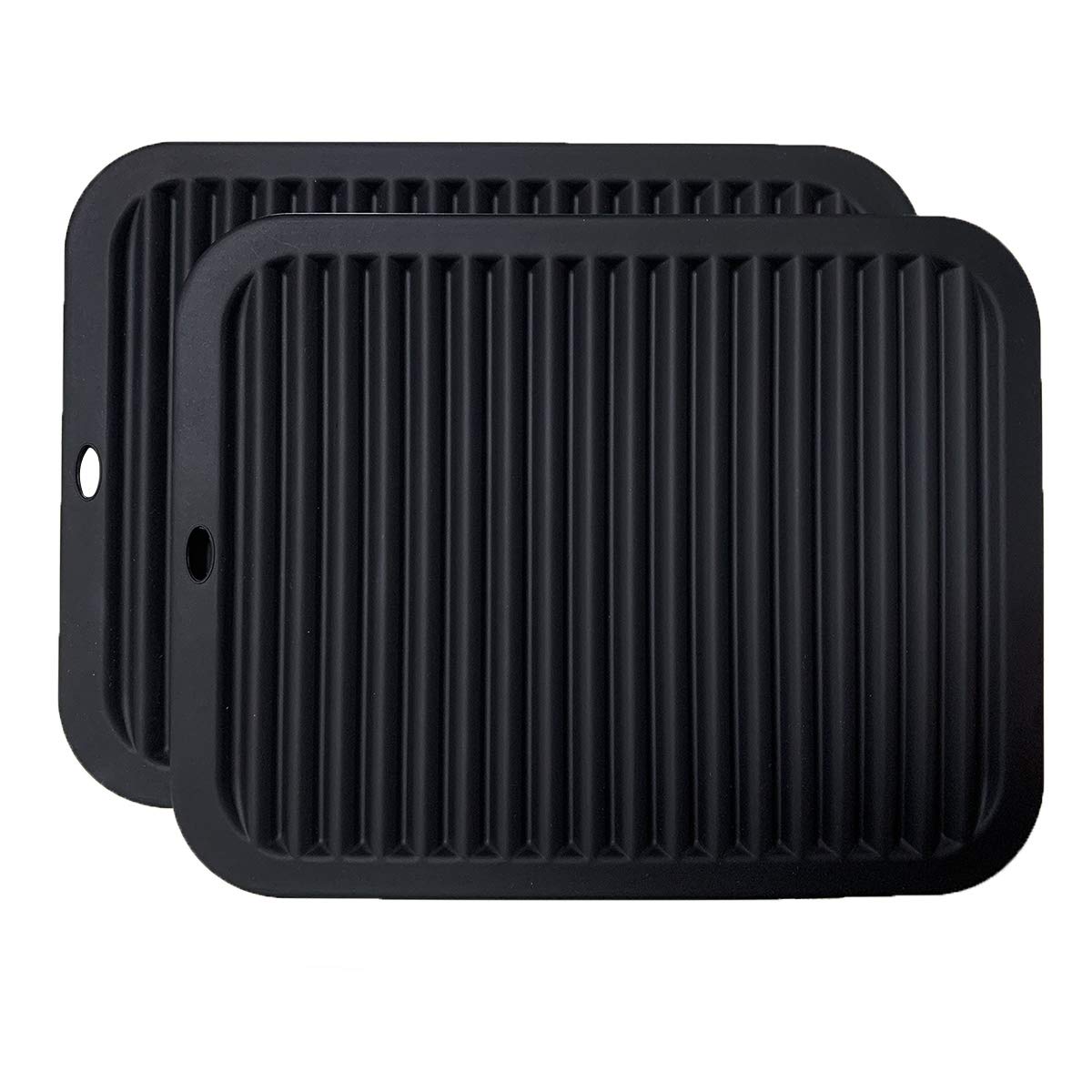 2 Pack Large Silicone Trivet Mats,Heatproof Hot Pads Pot Holder,9"x12" Non Slip Flexible Durable Heat Resistant Pot Coaster Kitchen Countertop Table Mats (Wavy Black)