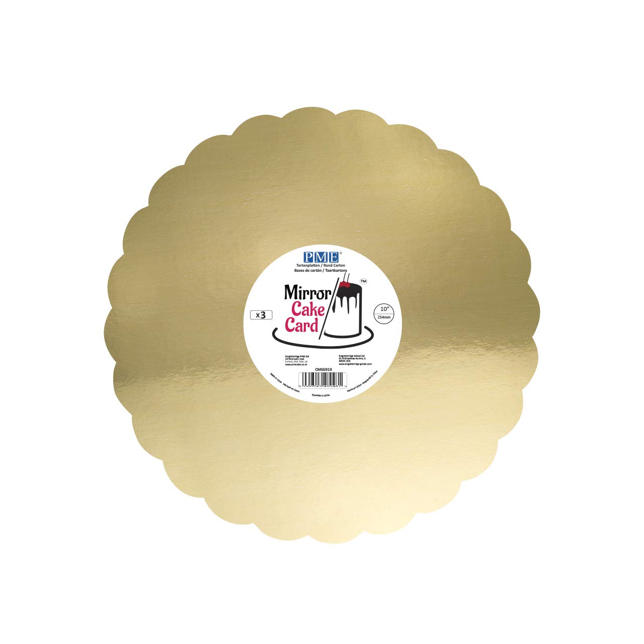 PME CMSG919 Mirror Cake Card-Scallop-Metallic Gold-Pack of 3, 25cm/10 Inch