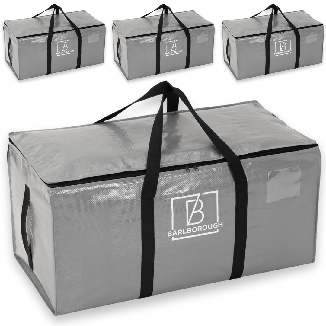 Barlborough Indoor Storage Bags 4 Pack | XXL Large Clothes Bags Duvet Storage Laundry | Loft Storage Bag with Zips | Grey