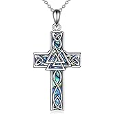 YFN Celtic Cross Necklace Sterling Silver Religious Cross Pendant Abalone Shell Cross Jewelry Christian Gift for Women Men