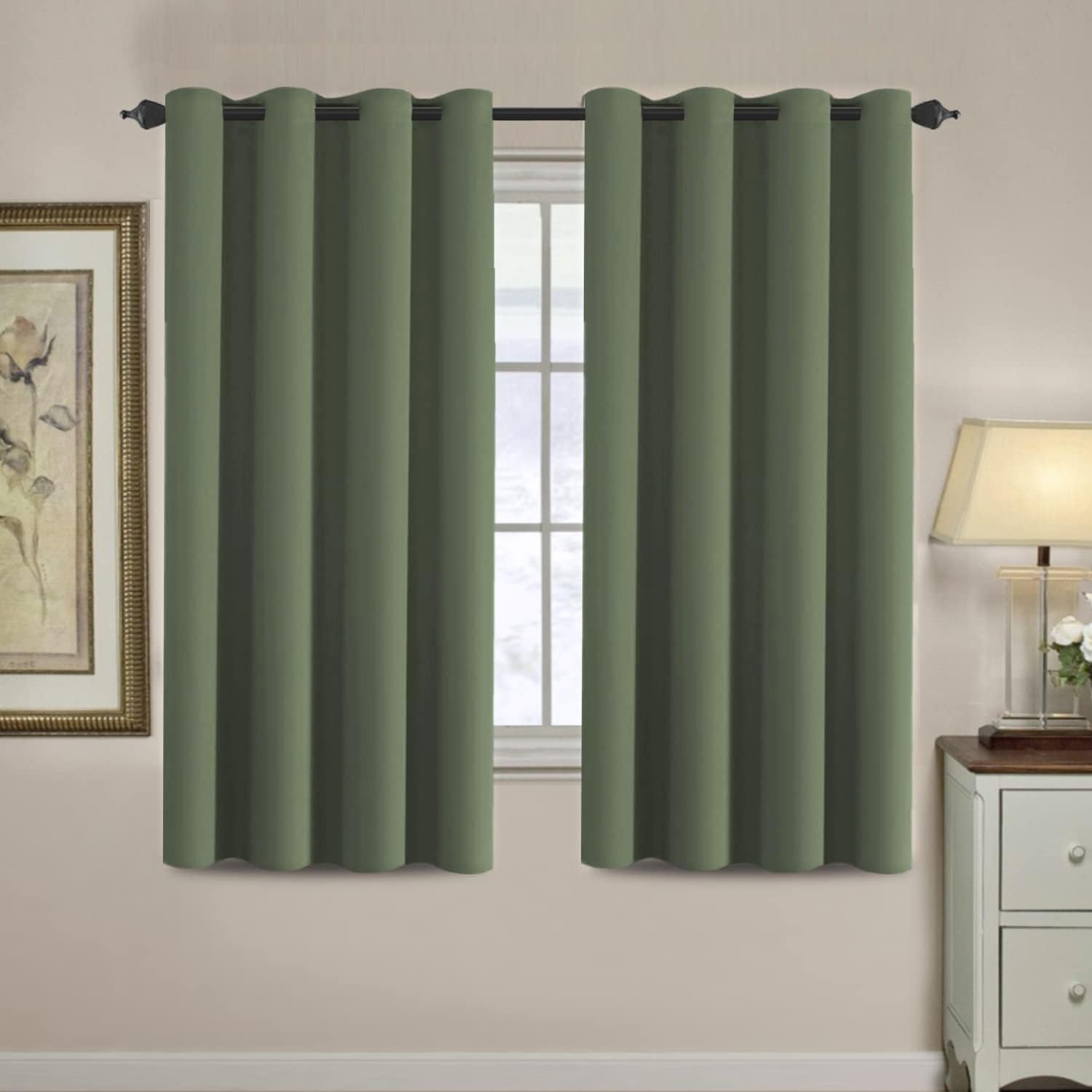 Photo 1 of ( 1 panel) H.VERSAILTEX Blackout Curtain for Living Room Thermal Insulated Window Treatment Curtain Extra Long 63 inch Length Energy Saving Solid Grommet Top Blackout Drape, One Panel, Bronze Green, 52"W x 63"L