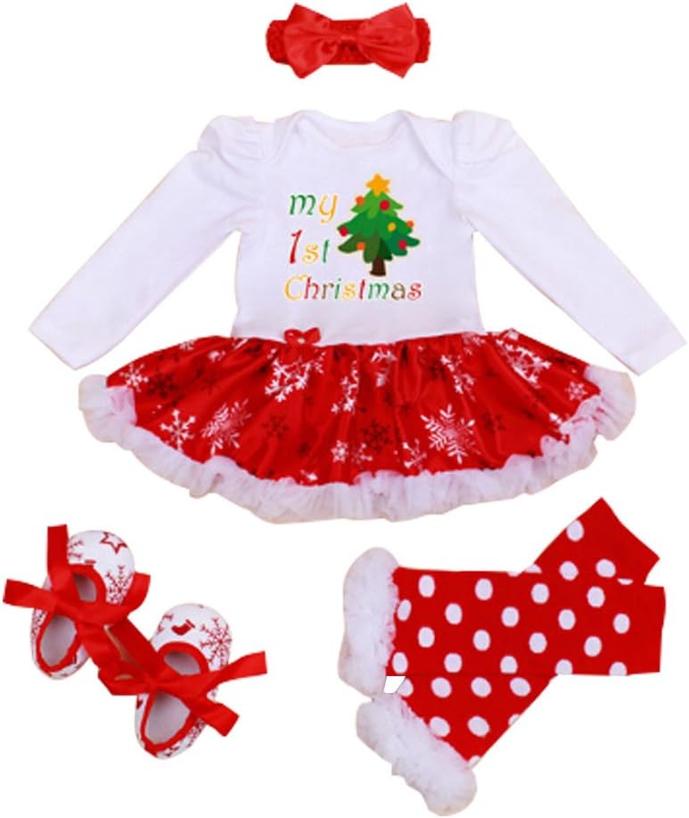LUKYCILD Newborn Baby Girl 4Pcs Christmas Tutu Dress Outfit Set