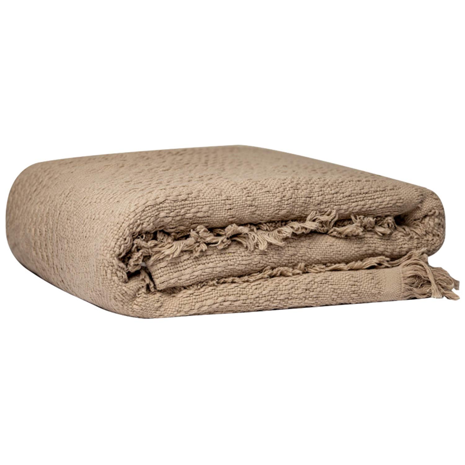 GLORY SEASON 100% Cotton Throw Blanket in Latte Brown Jacqard Weave Fabric with Fringe Soft Warm Cover for Bed Couch and Living Room Sofa,Chair 50x60 Inches