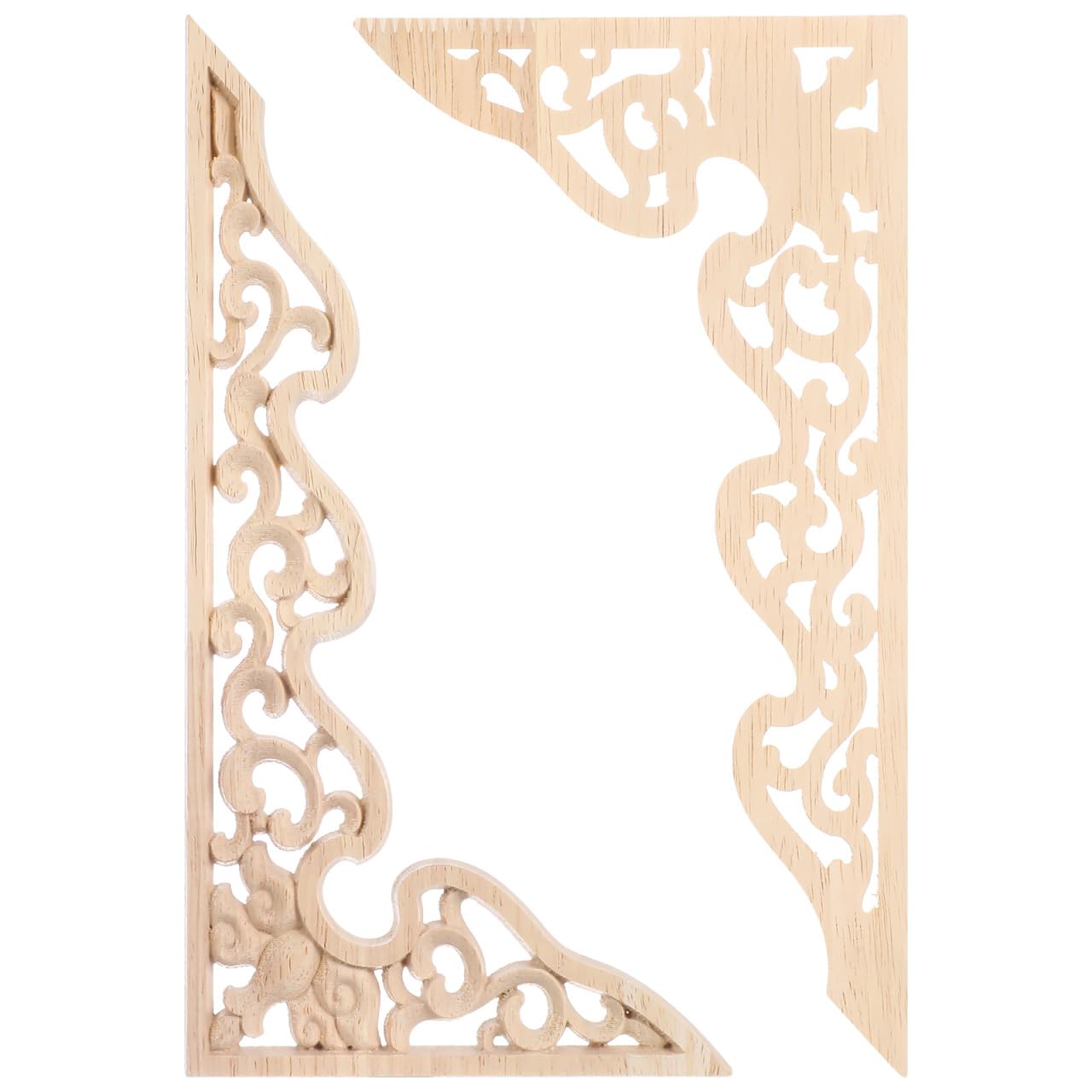 LIFKOME Wood Carved Onlay 2Pcs Wooden Appliques Furniture Door Decorative Decals for Cabinets Walls Mirrors 10.2X5.4X0.3 Inch Easy to Paint Home Decor