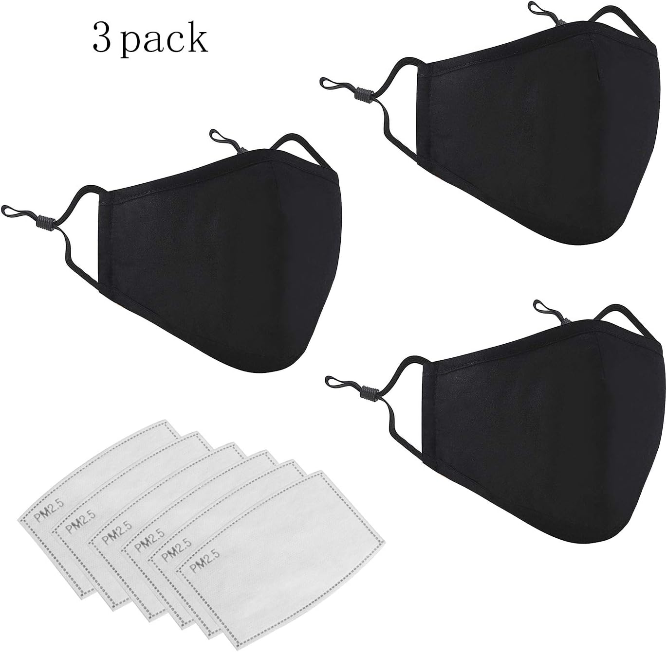 Mouth Mask, Unisex Reusable Cotton Blend Ear Loop Face Mask Washable, Anti Dust PM2.5 Warm Ski Cycling Safety Windproof Black Cotton Face Mask for Cycling Camping Travel 3PCS