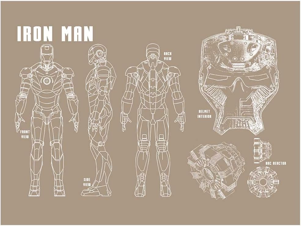 Inked and Screened SP_SYFI TD_KR_24_W Sci-Fi and Fantasy Iron Man Profile Print, Kraft-White Ink, 18" x 24"