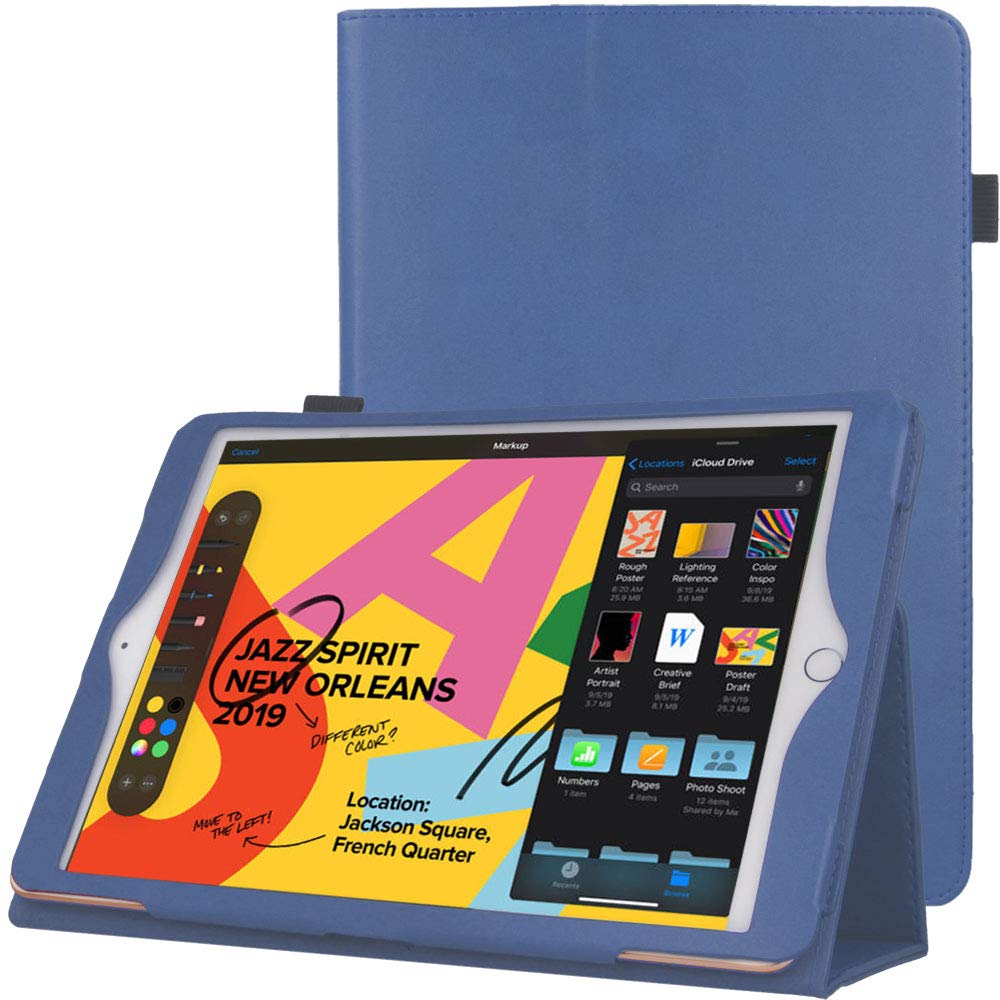 TECHGEAR Leather Case for Apple iPad 10.2" 2021/2020 / 2019 [9th / 8th / 7th Generation] Premium PU Leather Slim Folio Case Cover with Stand, Hand Strap & Auto Sleep/Wake Function [Light Blue] — image 1