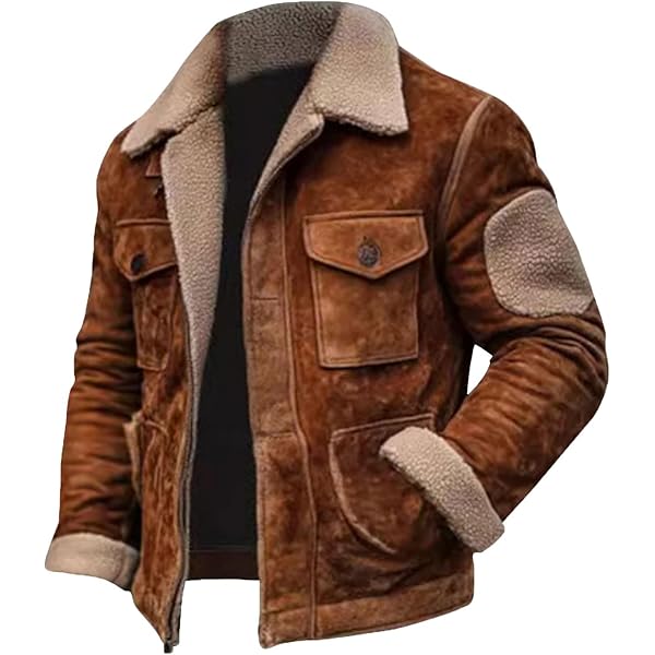 Fleece Lined Jacket Men Vintage Leather Jacket Fashion Suede Plush