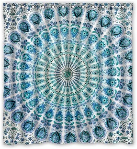 66"(Width)x 72"(Height) Indian Mandala Blue Peacock Standard Waterproof Shower Curtain - 100% Polyester