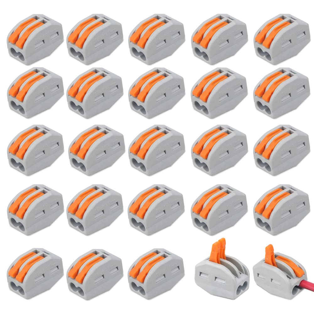 CEEYSEE 25 Pcs Compact Wire Connectors 2 Port Diy Electrical Connector Blocks Circuit Inline Splices Lever Nut Connector Quick Cable Clamp Spring Butt Terminal Connectors（2 Port ）