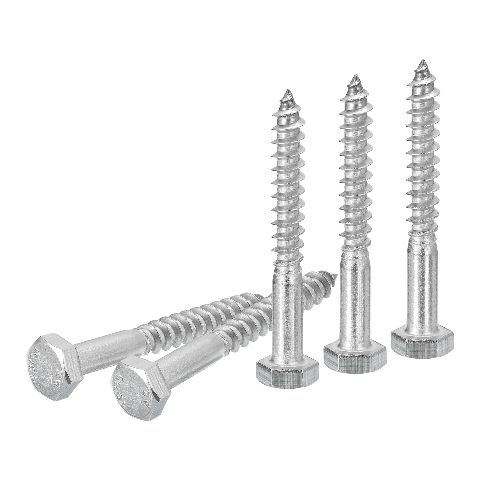 DTGN M6x50mm Hex Lag Bolts -20 Pack - for Woodworking, Furniture - 304 Stainless Steel Partial Thread Hexagon Head Lag Screws for Wood - Silver