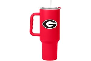 Logo Brands NCAA 40 oz Tumbler with Handle -Stainless Steel Insulated Travel Tumbler with Straw Lid – Powder Coated, Leak-Resistant, Keeps Drinks Hot/Cold – Great for Tailgating, or Everyday Use
