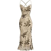 Milumia Women's Floral Cowl Neck Bodycon Maxi Dress Mesh Long Dresses Cocktail Party Fall 2025