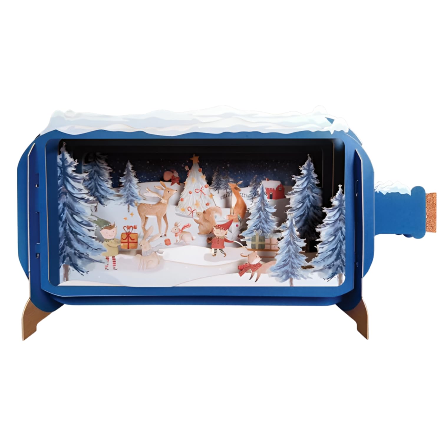 Alljoy Design Message In A Bottle Snowy Santa & Elves Pop Up Christmas Card By Alljoy Cards XMIB071, 24cm x 12cm