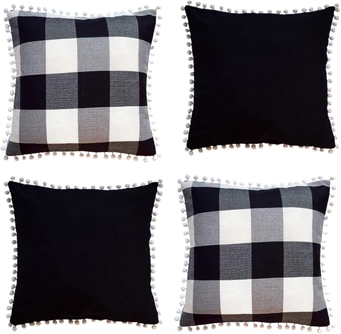 Hoplee Farmhouse Pillow Covers 18x18 Buffalo Plaid Outdoor