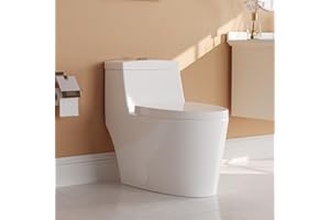 DEER VALLEY DeerValley Elongate One-Piece Toilet, Dual Flushing Toilet with 17" ADA Comfortable Chair Seat, 1.1/1.6 GPF High-Efficiency Modern Toilet, White Toilet For 12" Rough-In (White with Black Button)