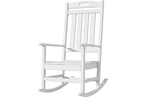 Adiromoti Outdoor Rocking Chair, All-Weather Resistant Poly Lumber Rocker Chair Outdoor, High Back Plastic Patio Rocking Chairs for Outside Porch Rocker Garden Lawn, White