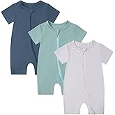 OPAWO Bamboo Baby Pajamas 3 Pack, Double Zipper Bamboo Sleepers for Baby Boy Girl Romper, Toddler Summer Clothes Outfit 0-24M