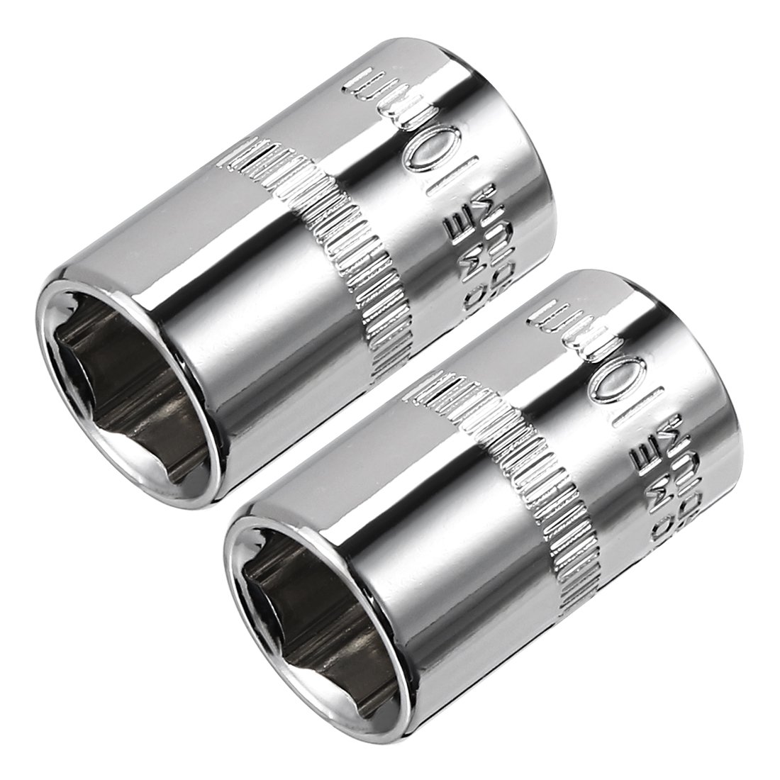 Sourcingmap 2 Pcs 1/4-Inch Drive 10mm 6-Point Shallow Socket, Metric, Cr-V