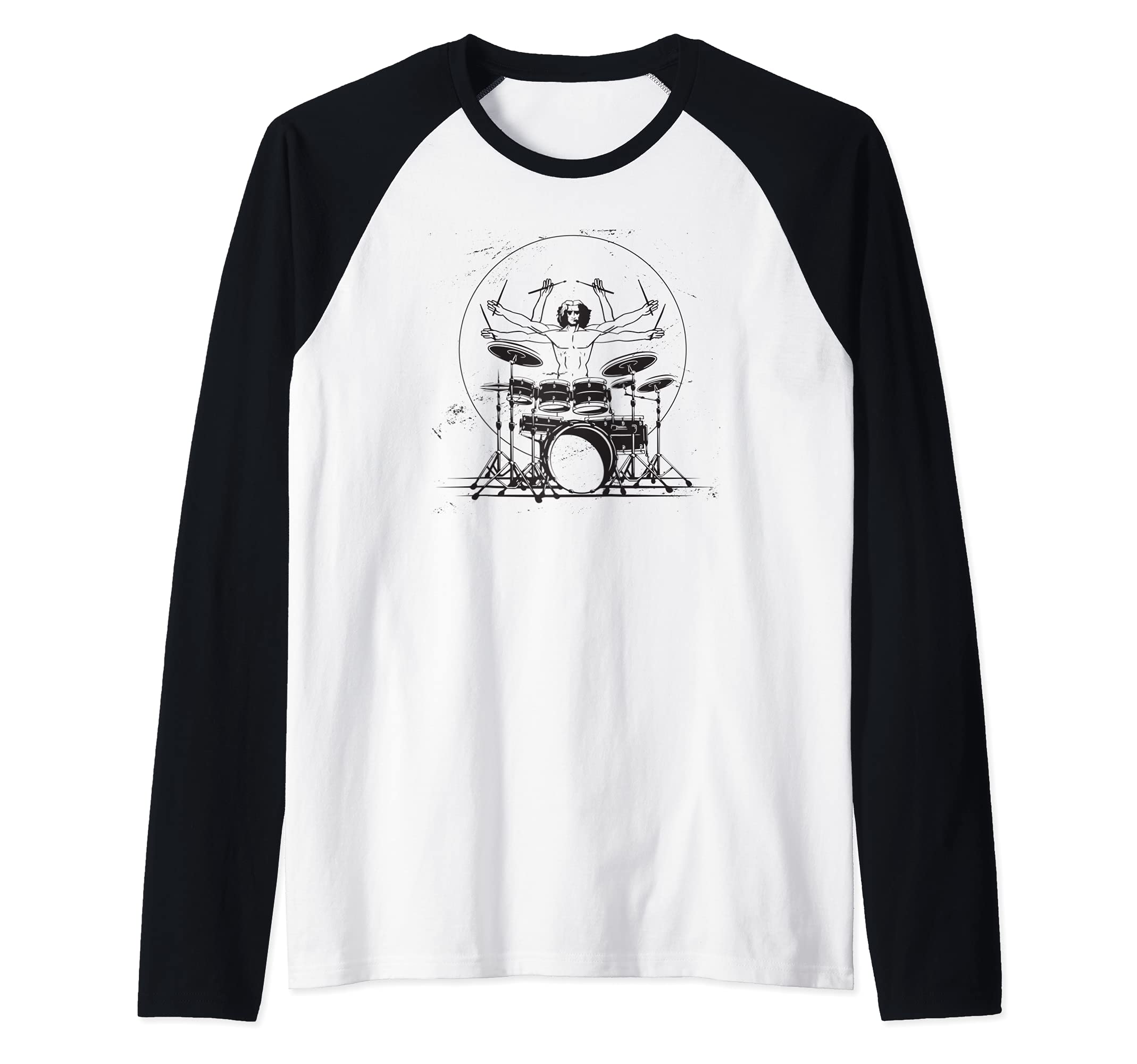 Drummer Drumset Drum Set Musician Band Player Sticks Raglan Baseball Tee
