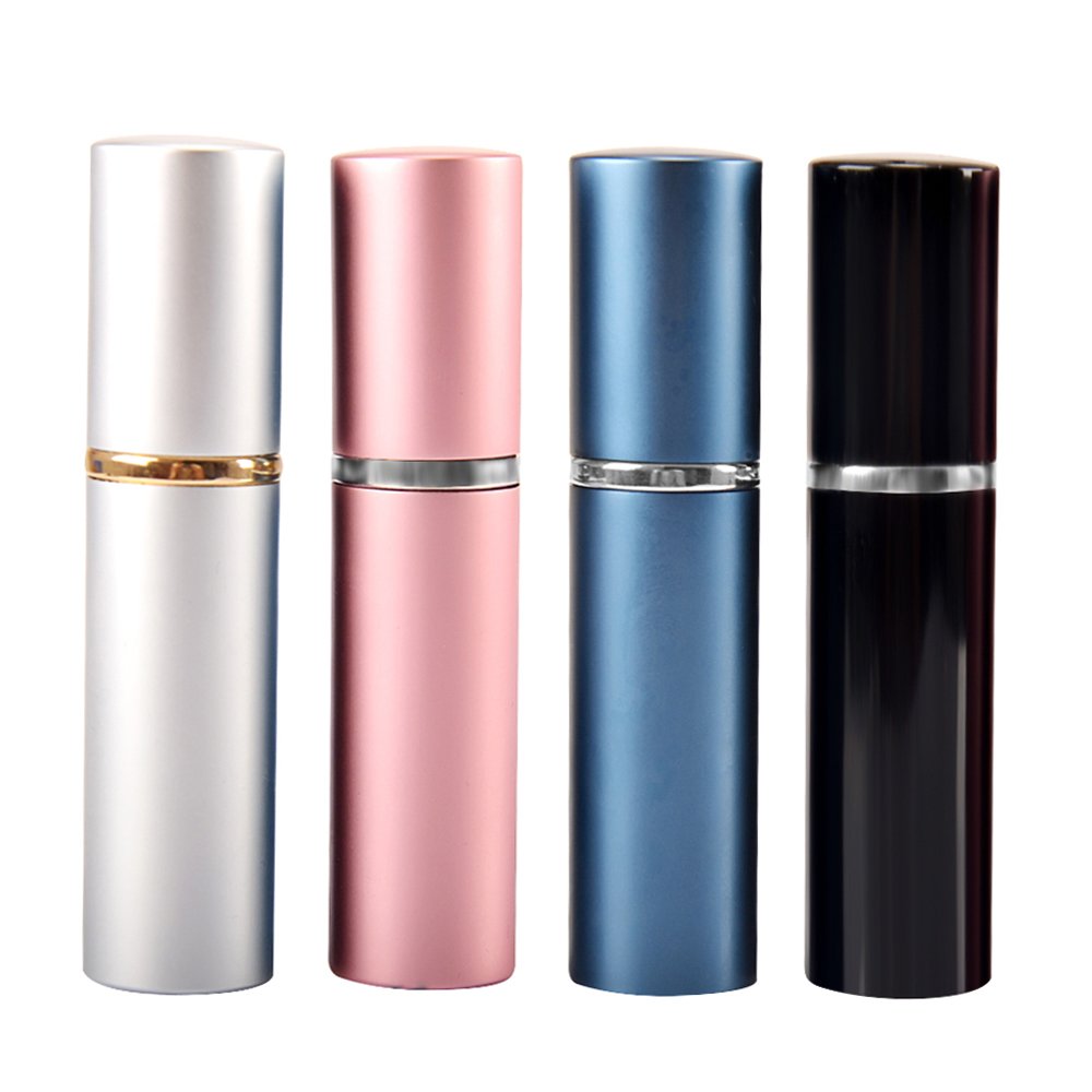 SHiZAK 4x 10ml Stylish (Colors Black, Silver, Blue and Pink) Travel Perfume Bottle Atomiser Refillable Fragrance Perfume Atomizer Empty Aftershave Spray Bottle