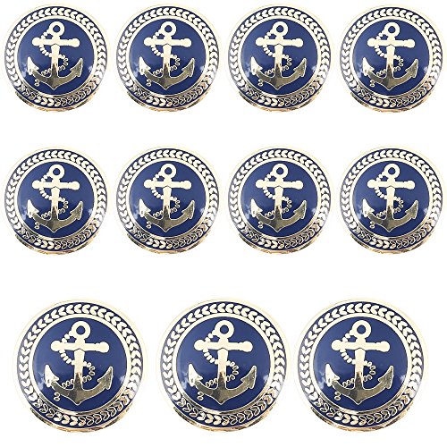 11 Piece Vintage Golden Blue Metal Blazer Button Set - Naval Anchor - For Blazer, Sport Coat, Uniform, Jacket