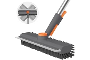 3 in 1 Floor Scrub Brush with Long Handle and 360° Rotation Head, Multi-Purpose Cleaning Brush, Including Flat Bristle Brush,