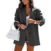 FSHAOES Women Casual Oversized Blazers Lapel Button Down Solid Work Office Blazer Jacket