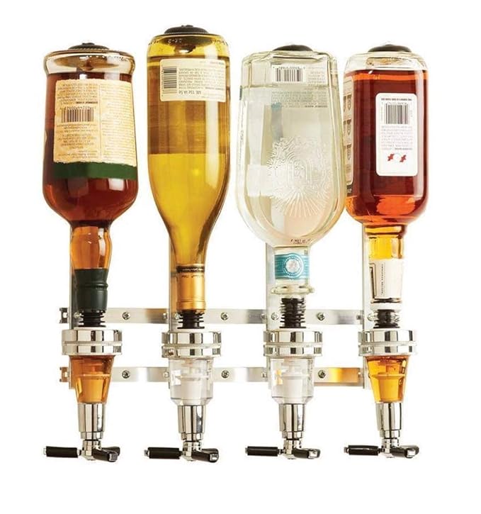 Hukimoyo Wall Mounted 4-Station Liquor Dispenser/Wine Dispenser Bar Butler Drinking Pourer Home Bar Tools for Beer Soda Coke Fizzy