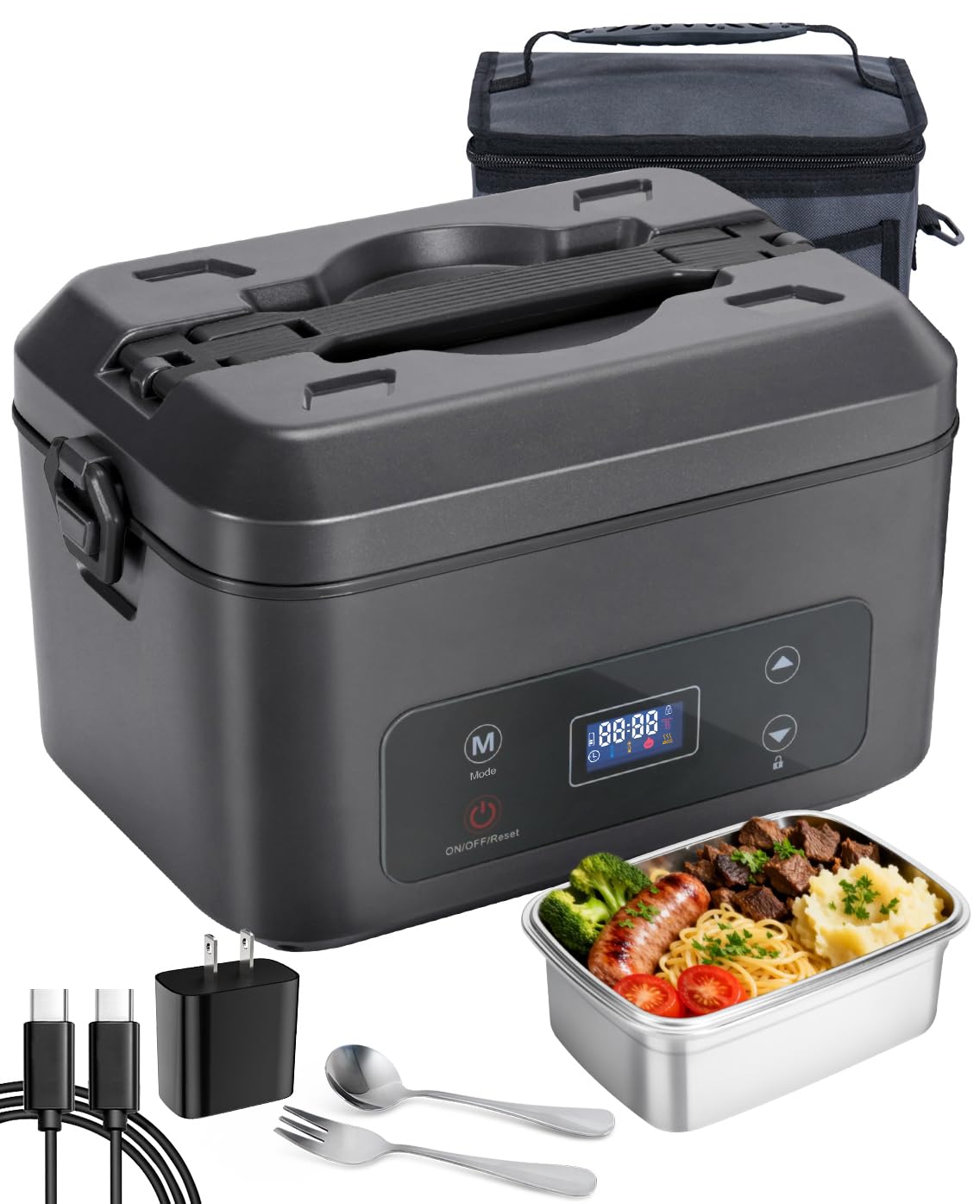 Photo 1 of AIZOCO Cordless Electric Lunch Box for Adults, Heated Lunch Box Battery Powered with 5 Side Heating, Portable Food Warmer with 5.5 Cups Removable Container, Self-Heating Food Warmer for Work,GreyBlack