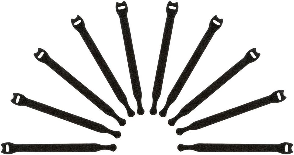 Nylon Hook and Loop Straps, Cable Management Self-Adhesive Ties, Reusable Wire Fastener, Self-Gripping Cord Wrap - 0.5 inches Width, 8 inches Length, 10 Pack - Hook and Loop Tape Black