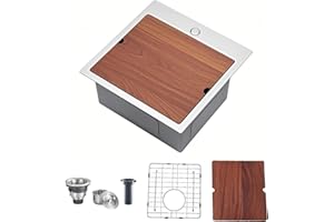 Ufaucet 18x18 Inches Drop In Bar Sink, 18 Inch Stainless Steel Topmount Deep Single Bowl Workstation Small Kitchen Wet Bar Prep RV Sink with Cutting Board