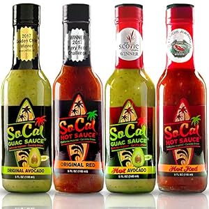 Image of Guac & Hot Sauce Variety Pack | Gift Sets in a Custom Box |4 Bottle Sampler |2 Mild Ones |2 Hot Ones| Avocado Sauce | Guacamole Salsa Verde| Red Salsa Roja |Craft Taco Sauce | Real Avocados | By S