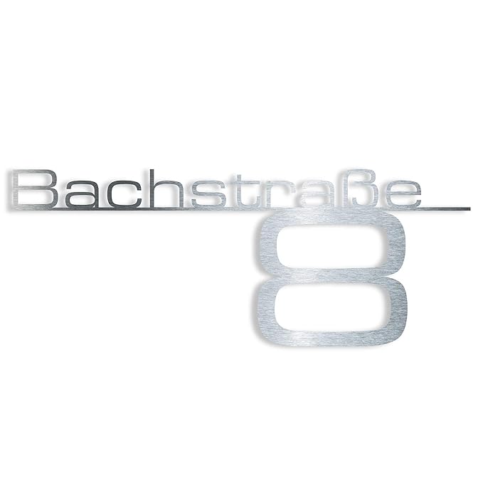 Design Hausnummernschild Türschild Namensplakette aus Edelstahl - mit Wunsch-Schriftzug Straßenname Hausnummer oder Name – Fi