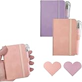 Vorscrin 2 Pack Pocket Notebook Journals, 4.3 inches x 3.1 inches 200 Pages Small Notepad Notebooks for Note Taking, Thick Lined Paper, Leather Cover With Pen Holder (Pink &amp; Purple)
