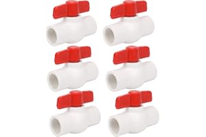 6Pcs 1/2" PVC Ball Valve Water Pipe Shut-off Valve Socket with Red T-Handle for Cold Water Supply lines, Irrigation Pipe fitt