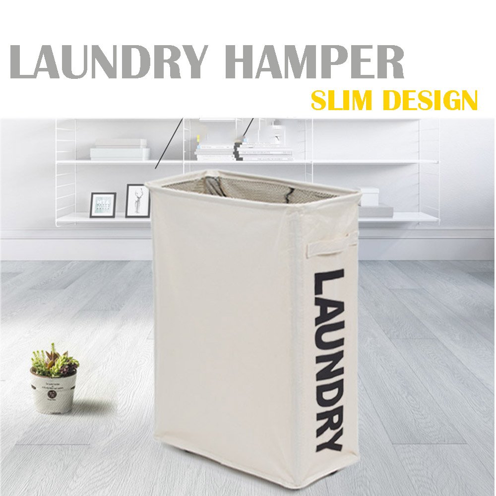 XIFIRY Slim Rolling Laundry Hamper Collapsible Thin dirty Laundry Basket Foldable Dirty Clothes Sorter and Organizer with wheels (Beige)