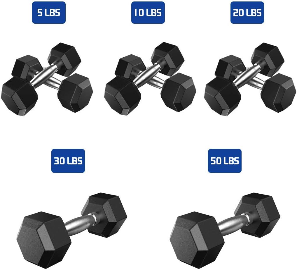 iLOOSKR Exercise at Home Best Choice,5-50 Pounds Barbell Set,2 Hex Rubber Dumbbells with Metal Handles