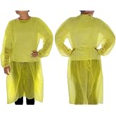 Dealmed Yellow Isolation Gown - Latex-Free PPE, Pack of 10 | Spunbonded Polypropylene, Elastic Cuffs, Waist And Neck Ties, 45.28 in Length, Universal Fit, For Hospitals And Clinics