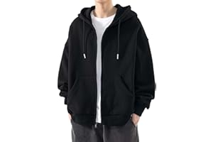 Mens Full Zip Casual Hooded Fleece Drawstring Hoodies Solid Loose Fit Sweatshirts Long Sleeve Shirts with Pocket