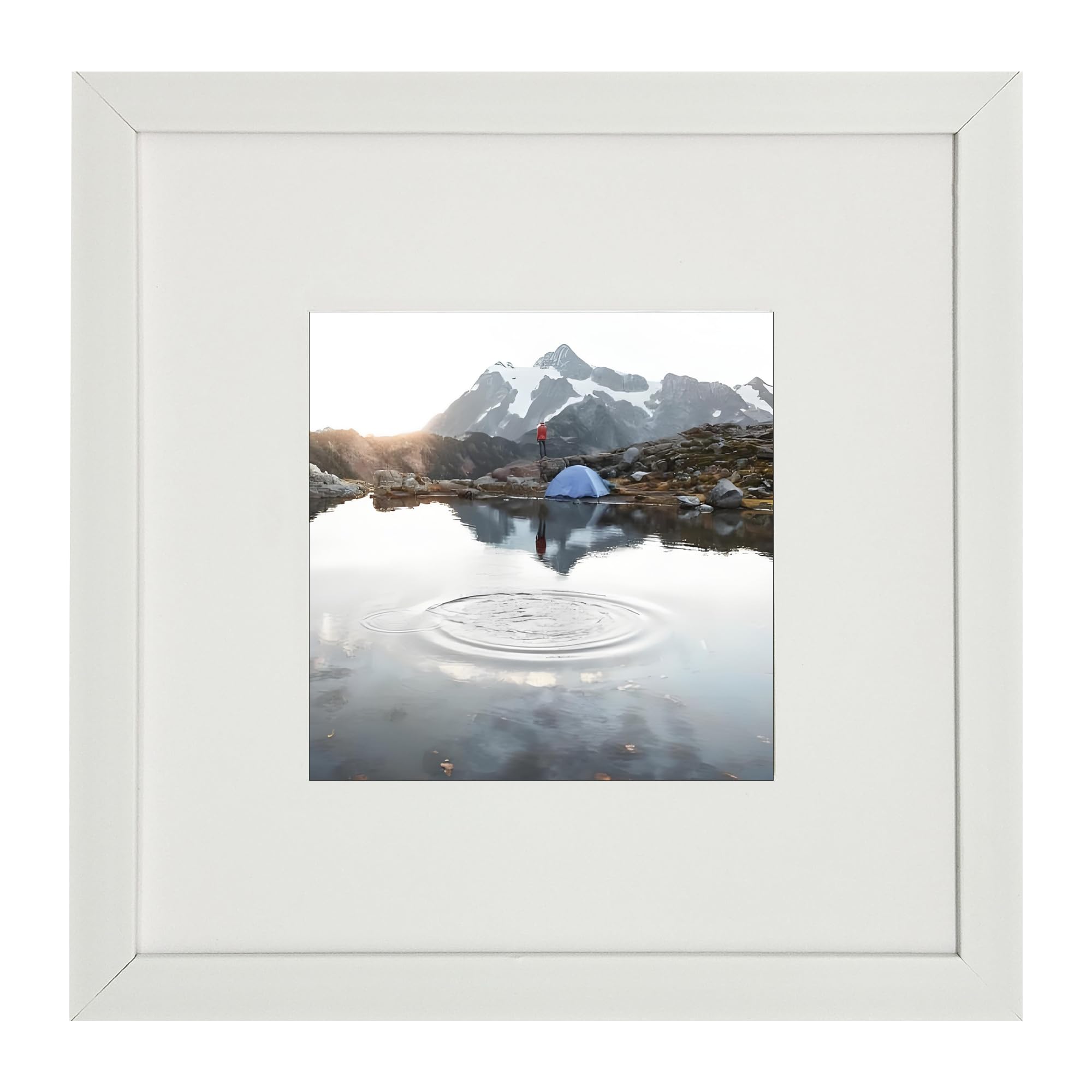 10x10 Photo Frame Gallery Picture frame with 6x6 mat,Freestanding and Wall Mountable,White