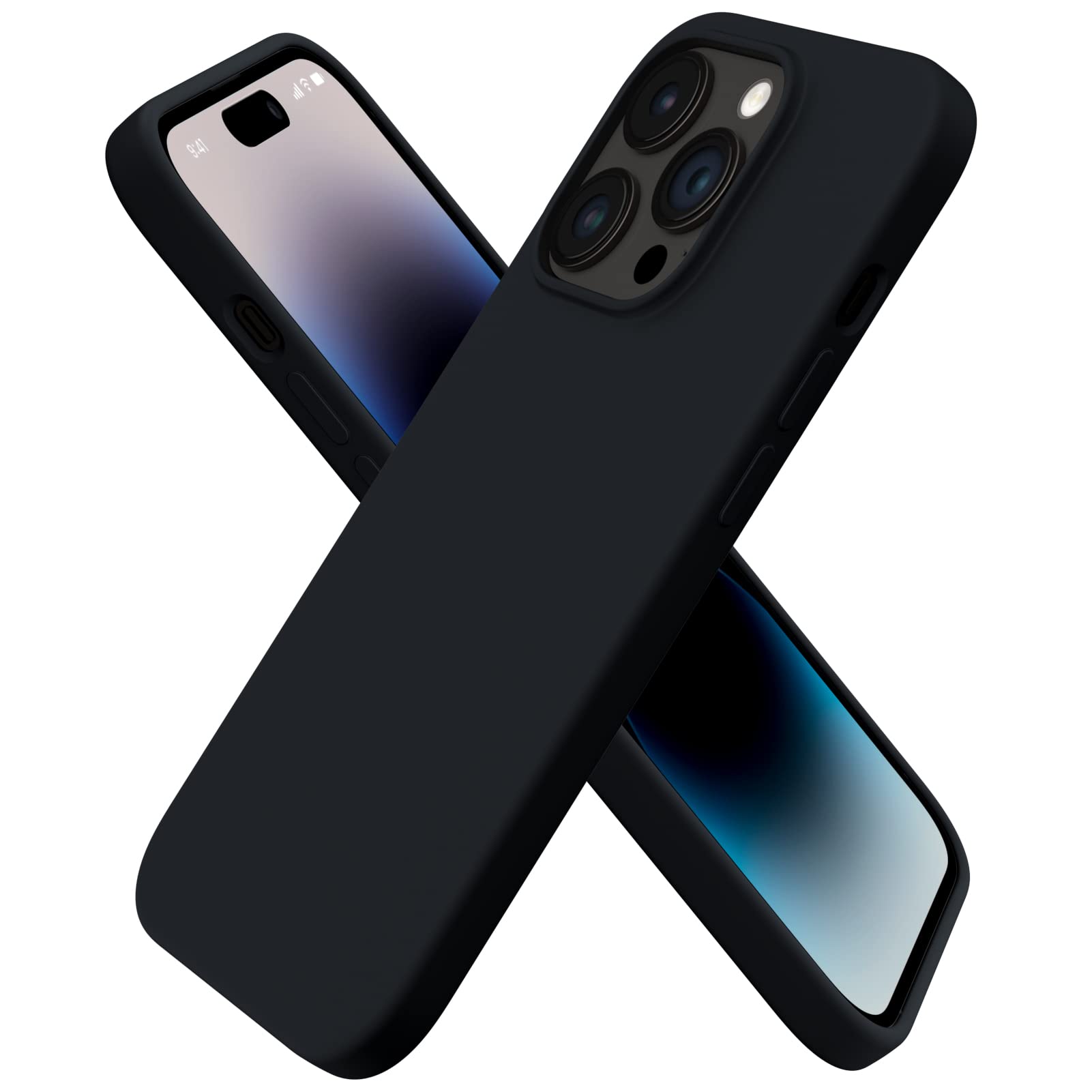 Photo 1 of ORNARTO Compatible with iPhone 14 Pro Case 6.1, Slim Liquid Silicone 3 Layers Full Covered Soft Gel Rubber Phone Case Protective Cover with Microfiber Lining 6.1 inch-Black