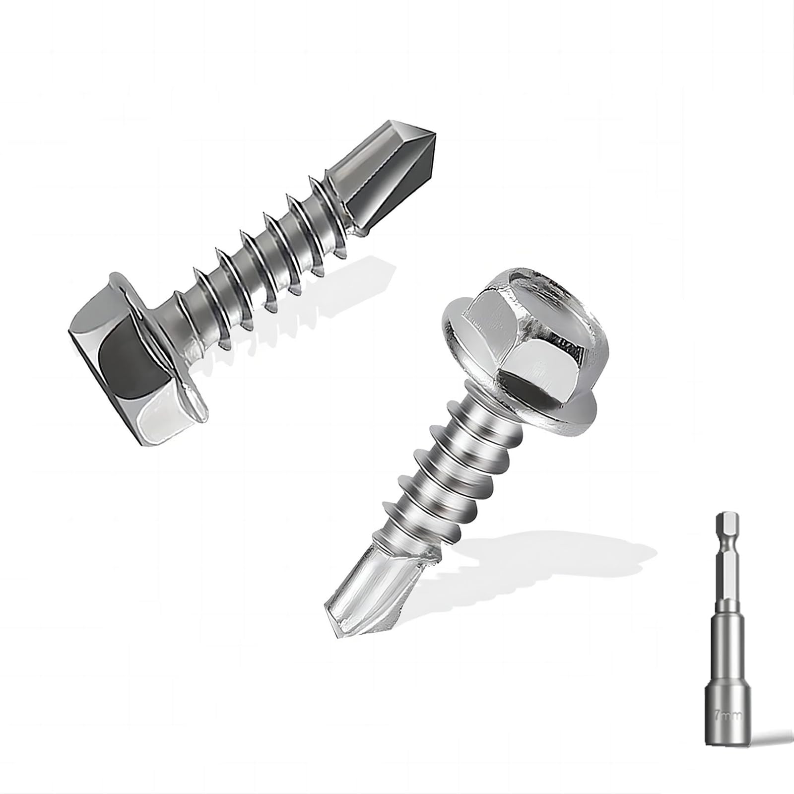 HXJDAM 150pcs Hex Head Self tapping screws metal, M4.2 × 25 mm, 410 Stainless Steel Hex Head Self Drilling Screws with Hex Socket For Metal, Wood, PVC, Plasterboard
