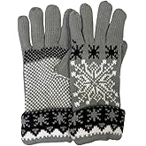 Peach Couture Fair Isle Snowflake Plush Fleece Lined Double Layer Winter Gloves – Warm Soft Knit Cold Weather Accessory