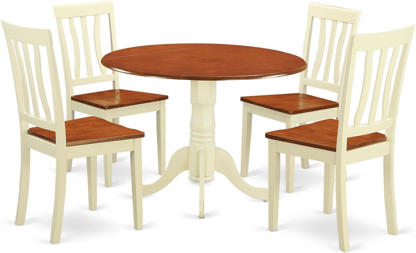 East West Furniture DLAN5-BMK-W Dining Set - 5 Pcs with 4 Wood Chairs in Buttermilk, 5 Pieces