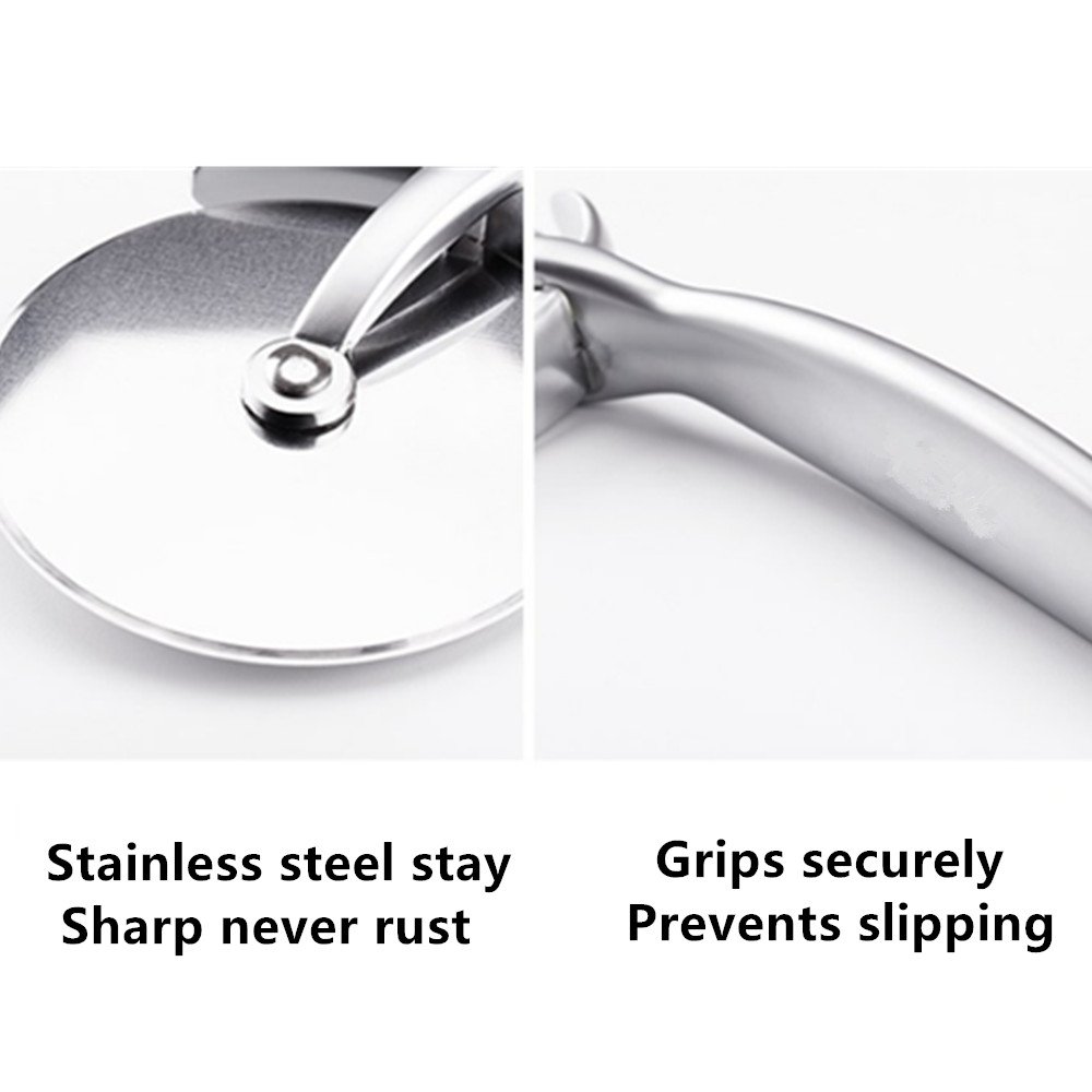 Stainless Steel Pizza Cutter With Round Shape Handheld Pizza Knife Cutter Cake Cut & Slice Thick & Thin Crust Pizza Instantly Super Sharp and Easy to Clean Slicer
